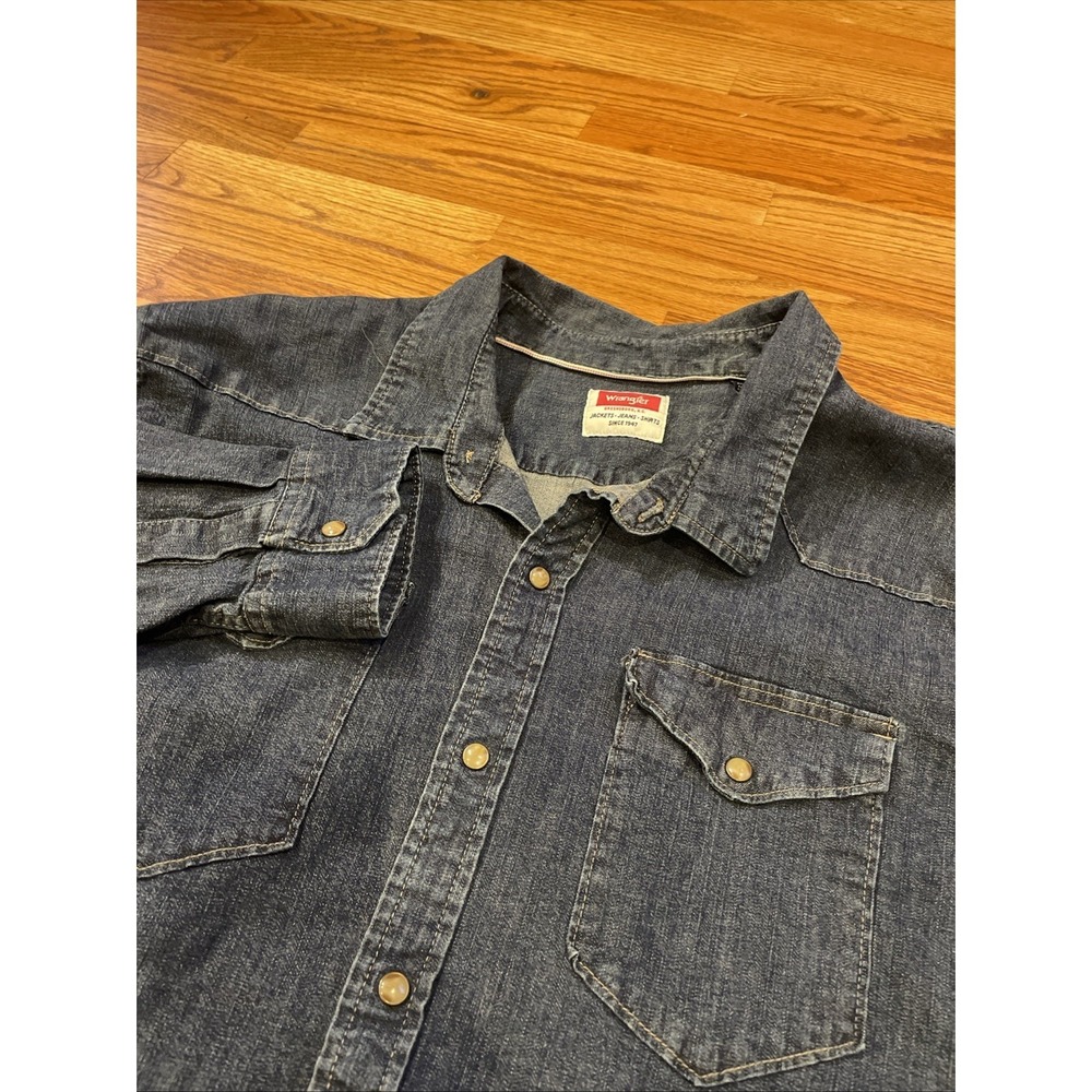 Wrangler Men's‎ Denim Pearlsnap Shirt Blue Size 3XL Western Casual Rodeo Pockets